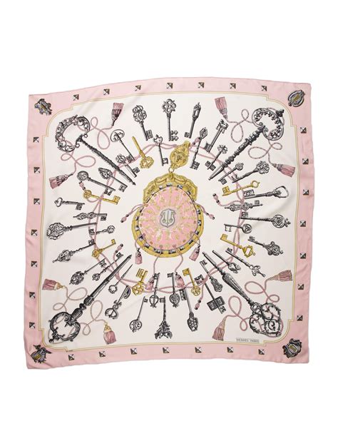 Hermes Pink Keys Les Cles Silk 90cm Square Scarf 